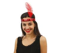 P'TIT CLOWN - 20142 - Bandeau Charleston à Sequins avec Plume - Sequins Headband - Accessoire de Déguisement - Carnaval, Fête à Thème, Nouvel An, St Sylvestre, Paillettes, Soirées Déguisées - Rouge