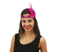 P'TIT CLOWN - 20143 - Bandeau Charleston à Sequins avec Plume - Sequins Headband - Accessoire de Déguisement - Carnaval, Fête à Thème, Nouvel An, St Sylvestre, Paillettes, Soirées Déguisées - Fuchsia