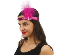 P'tit Clown - 20143 - Bandeau Charleston à Sequins avec Plume - Sequins Headband - Accessoire de Déguisement - Carnaval, Fête à Thème, Nouvel An, St Sylvestre, Paillettes, Soirées Déguisées - Fuchsia