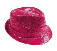 P'TIT CLOWN - 20192 - Chapeau Borsalino à Sequins - Sequins Hat - Carnaval, Festival, Nouvel An, Fêtes à Thèmes, Soirée Déguisée, Disco, Paillettes, Mariage, EVG - Adulte Unisexe - Rose Brillant