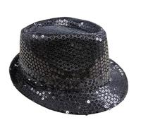 P'TIT CLOWN - 20193 - Chapeau Borsalino à Sequins - Sequins Hat - Carnaval, Festival, Nouvel An, Fêtes à Thèmes, Soirée Déguisée, Disco, Paillettes, Mariage, EVG - Adulte Unisexe - Noir Brillant