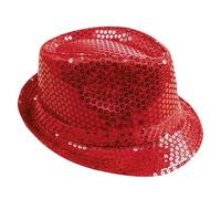 P'TIT CLOWN - 20194 - Chapeau Borsalino à Sequins - Sequins Hat - Carnaval, Festival, Nouvel An, Fêtes à Thèmes, Soirée Déguisée, Disco, Paillettes, Mariage, EVG - Adulte Unisexe - Rouge Brillant