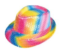 P'TIT CLOWN - 20200 - Chapeau Borsalino à Sequins - Sequins Hat - Carnaval, Pride, Festival, Nouvel An, Fêtes à Thèmes, Soirée Déguisée, Disco, Paillettes, Mariage, EVG - Adulte Unisexe - Multicolore