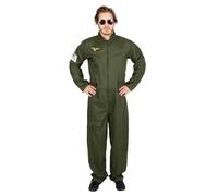 P'TIT CLOWN - 21176 - Costume Pilote de chasse - Air Pilot Suit - Déguisement parfait pour Carnaval, Fêtes à Thèmes, Soirées Costumées, Halloween - Adulte Homme - Combinaison - Vert Kaki - S-M