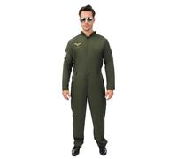 P'TIT CLOWN - 21177 - Costume Pilote de chasse - Air Pilot Suit - Déguisement parfait pour Carnaval, Fêtes à Thèmes, Soirées Costumées, Halloween - Adulte Homme - Combinaison - Vert Kaki - L-XL