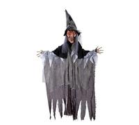 P'TIT CLOWN - 22227- Automate Halloween Sorcière à Suspendre - Animatronique Sorcière - Animatronic - - Animée, Sonore, Lumineuse - Décoration Effrayante - Piles (3 x AA) - 140 cm