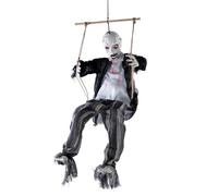 P'tit Clown - 22251 - Automate Zombie sur Balançoire - Animatronique - Animatronics - Sonore et Lumineux - Décoration Halloween Effrayante et Réaliste - Piles Non incluses (3xAA) - 80 cm