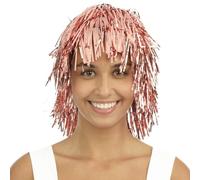 P'TIT CLOWN - 22409 - Perruque Disco Brillante - Disco Tinsel Wig - Accessoire de Déguisement - Pour Carnaval, Fêtes à Thèmes, Soirée Costumée, Nouvel An - Taille Unique - Adulte - Rose Gold