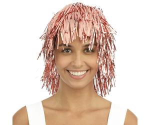 P'TIT CLOWN - 22409 - Perruque Disco Brillante - Disco Tinsel Wig - Accessoire de Déguisement - Pour Carnaval, Fêtes à Thèmes, Soirée Costumée, Nouvel An - Taille Unique - Adulte - Rose Gold