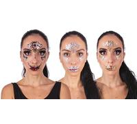 P'TIT CLOWN - 22563 - Strass Autocollant Visage Halloween III - Maquillage Autocollant Effet Glamour pour Halloween, Carnaval, Cosplay, Festival, Soirée Déguisée, Fête Costumée - Facile à Appliquer