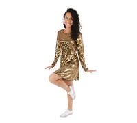 P'TIT Clown - 22677 - Robe Disco - Gold Party Dress - Déguisement Adulte - Or, Doré, Brillant - Look Années 70 - Parfait pour Carnaval, Fêtes Costumées et Évènements à Thème - Polyester - S/M