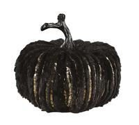 P'TIT Clown - 23013 - Citrouille Élégante Effet Velours Noire et Dorée - 22,5 cm - Décoration Halloween - Idéale pour Créer une Ambiance Mystérieuse et Raffinée lors de Fêtes ou dans une Maison Hantée