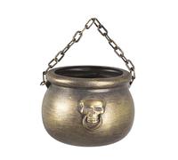 P'TIT Clown - 23016 - Chaudron de Sorcière Halloween - Doré avec Chaine - Witch Cauldron - Pot à Bonbons - Décoration et Accessoire Réaliste - Plastique - Hauteur 23 cm