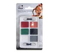 P'TIT CLOWN - 23182 - Palette Maquillage Halloween - Fards Gras - 6 couleurs - 2 Pinceaux - Make-up - Enfant - Adulte - Peinture Visage - Lavable - Non Toxique - Carnaval, Cosplay, Kermesse