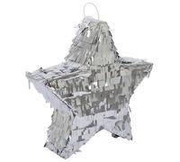 P'TIT CLOWN - 23194 - Pinata Étoile - Remplissage Facile - Accessoire Décoration Fêtes d'Anniversaire Enfant, Kermesses, Célébrations - Carton, Plastique - Argent - 36 x 36 x 9 cm