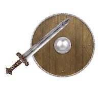 P'TIT CLOWN - 23287 - Set d'épée et Bouclier factices Accessoire de Déguisement et de Costume Réaliste- Parfait pour Carnaval, Fêtes à Thèmes, Halloween, Cosplay, Manga - Plastique