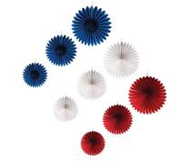 P'TIT CLOWN - 23307 - Rosace à suspendre - Bleu blanc rouge - Lot de 9 - 3 Tailles Différentes - Idéal pour les Décorations de Fête Nationale, Événements Sportifs - Papier