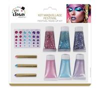 P'TIT CLOWN - 23351 - Kit de Maquillage Festival Brillant - Déguisement Adulte - Make-up - Peinture Corporelle - Visage - Lavable - Non Toxique - Carnaval, Halloween, Anniversaire, Cosplay