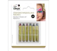 P'TIT CLOWN - 23354-6 Crayons Gras Nacrés - Maquillage Enfant - Make-up - Adulte - Peinture Visage - Déguisement - Lavable - Non Toxique - Halloween, Carnaval, Anniversaire, Cosplay, Kermesse