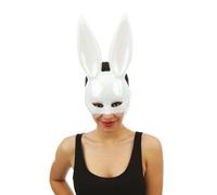 P'TIT CLOWN - 23391 - Demi Masque Lapin Irridescent - Avec Élastique - Parfait pour Carnaval, Halloween, Fêtes Costumées et Évènements à Thème - Plastique - Blanc