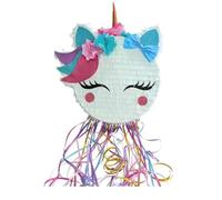 P'TIT CLOWN - 23495 - Pinata Tête de Licorne Ronde - Remplissage Facile - Accessoire Décoration Fêtes d'Anniversaire Enfant, Kermesses, Célébrations - Carton, Papier - Multicolore - 34 x 38 x 9,5 cm