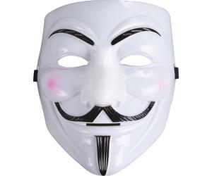 P'tit Clown - 23520 - Masque Adulte Rigide Anonyme Blanc - Braqueur, Anonymous, Vendetta, Hacker - Parfait pour Carnaval, Anniversaire, Halloween, Cosplay, Fêtes Costumées et Évènements à Thème