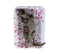 P'TIT Clown - 23586 - Rat en Décomposition sur Barquette - Décoration Halloween Réaliste - Faux Rat Mort Ensanglanté - Accessoire Maison Hantée, Scène de Crime, Laboratoire, Escape Game