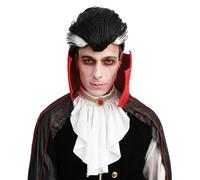 P'TIT CLOWN - 23617 - Perruque Vampire - Cheveux Synthétiques - Parfaite pour Déguisement Halloween, Carnaval, Fêtes Costumées et Évènements à Thème - Sans Colle - Noir, Blanc