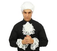P'TIT CLOWN - 23812 - Set Jabot avec Manchettes - Accessoires de Costume Vampire, Gentilhomme, Marquis - Parfait pour Costume Carnaval, Halloween, Cosplay, Fête Costumée - Blanc