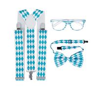 P'TIT CLOWN - 23848 - Set Accessoires Déguisement Oktoberfest - Bretelles, Nœud Papillon & Lunettes Motif Bavarois Bleu et Blanc - Événements à Thème, Soirées Déguisées, Fête de la Bière