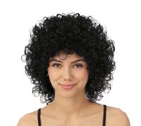 P'TIT CLOWN - 23980 - Perruque Mi-Longue Frisée - Accessoire Déguisement Carnaval, Fêtes à Thèmes, Soirées Costumées, Cosplay, Manga, Halloween - Adulte Femme - Cheveux Synthétiques (Noir)