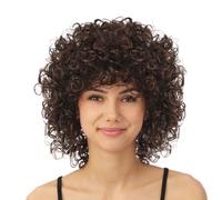 P'TIT CLOWN - 23981 - Perruque Mi-Longue Frisée - Accessoire Déguisement Carnaval, Fêtes à Thèmes, Soirées Costumées, Cosplay, Manga, Halloween - Adulte Femme - Cheveux Synthétiques (Brun)