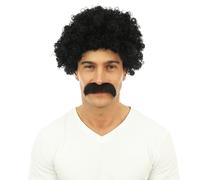 P'tit Clown - 23995 - Perruque Courte frisée et - Moustache - Noir