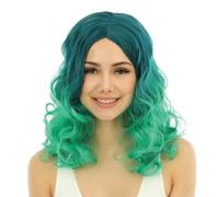 P'TIT CLOWN - 24010 - Perruque Longue Bouclée - Accessoire Déguisement Carnaval, Fêtes, Soirées Costumées, Manga, Cosplay, Halloween - Cheveux Synthétiques Haute Qualité - Coiffable et Lisable - Vert