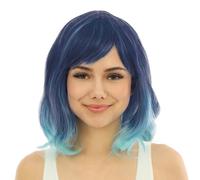 P'tit Clown - 24013 - Perruque Mi-Longue avec Frange - Accessoire Déguisement Carnaval, Soirées Costumées, Manga, Cosplay, Halloween - Cheveux Synthétiques Haute Qualité - Coiffable et Lisable - Bleu