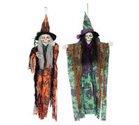 P'TIT CLOWN - 24052 - Sorcière à Suspendre - Décoration Halloween Effrayante - 60 cm - Couleur Aléatoire Vert ou Orange