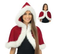 P'TIT CLOWN - 24078 - Capeline de Noël Effet Velours Luxe avec Capuche - Mini Cape Miss Claus - Accessoire Déguisement Mère Noël - Fêtes de Fin d’Année, Xmas, Christmas et soirées à thème - TU - Rouge