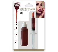P'TIT CLOWN - 24089 - Kit Faux Sang - Flacon 28ml, Fausse Seringue 5ml - Maquillage Déguisement - Fake Blood - Peinture Visage - Sang de Film - Effet Spécial - Plaies - Halloween - Carnaval - Cosplay