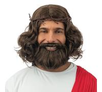 P'tit Clown - 24128 - Perruque et Barbe de Jesus avec Couronne - Cheveux Synthétiques, sans Colle - Accessoire Déguisement Noël, Crèche de Noël, Carnaval, Fête Costumée, Théâtre, Cosplay - Brun