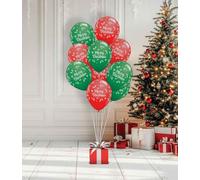 P'TIT CLOWN - 24179 - Lot de 10 Ballons Noël Ø23 cm "Merry Christmas" - Décoration Festive Xmas pour Sapin, Table ou Arche - Déco Fête de Fin d’Année, Soirée à Thème - Rouge et Vert