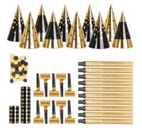 P'TIT CLOWN - 24359 - Kit Cotillons 10 Personnes - Accessoires de Fête Nouvel An - Chapeaux Sarbacanes Confettis Serpentins - Party Set New Year - Or et Noir