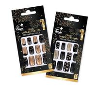 P'TIT CLOWN - 24366 - Faux Ongles Festifs Or et Noir x12 - Modèle Aléatoire - Festive Fake Nails - Press On Ongles Artificiels - Pastilles de Colle - Accessoire Nouvel An, Fêtes de Fin d’Année, Soirée