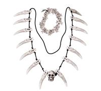 P'tit Clown - 24613 - Bijoux Tête de Mort - Collier avec Tête de Mort et Bracelet - Accessoires Déguisement Halloween, Squelette, Pirate - Carnaval, Cosplay, Fête Costumée