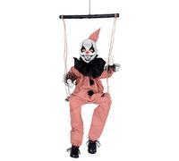 P'TIT CLOWN - 24619 - Automate Clown sur Balançoire à Suspendre - Animatronique Halloween - Animatronic Sonore, Lumineux et Animé - Détecteur de Présence - Piles (3xAA) Non Incluses - 70 cm