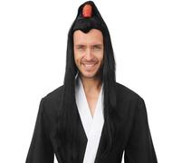 P'TIT CLOWN - 24707 - Perruque Samouraï Adulte - Accessoire Déguisement Carnaval, Fêtes à Thèmes, Soirées Costumées, Cosplay, Manga, Halloween - Cheveux Synthétiques - Noir
