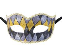 P'tit Clown - 25511 - Loup Vénitien - Masque Déguisement Adulte - Idéal pour Compléter Accessoire Tenue Carnaval, Fêtes de Fin d'Année, Nouvel An, Noël et Fêtes Costumées - Gris, Noir, Or