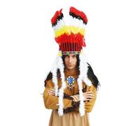 P'tit Clown - 26300 - Coiffe Indien Rouge Et Jaune avec Marabouts - Taille Unique