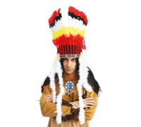 P'tit Clown - 26300 - Coiffe Indien Rouge Et Jaune avec Marabouts - Taille Unique