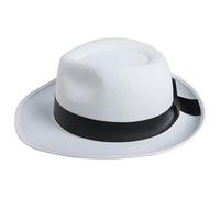 P'TIT CLOWN - 34761 - Chapeau Borsalino - Rayé Noir et Blanc - Gangster, Mafia, Al Capone - Accessoire de Déguisement - Pour Carnaval, Fêtes à Thèmes, Soirées Costumées, Cosplay - Adulte - Blanc