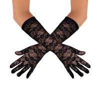 P'TIT CLOWN - 39110 - Paire de Gants Longs - Long Gloves - Accessoire de Déguisement pour Carnaval, Nouvel An, Années 20, Flapper, Halloween, Soirées Costumées - 40 cm - Dentelle Noire - Noir